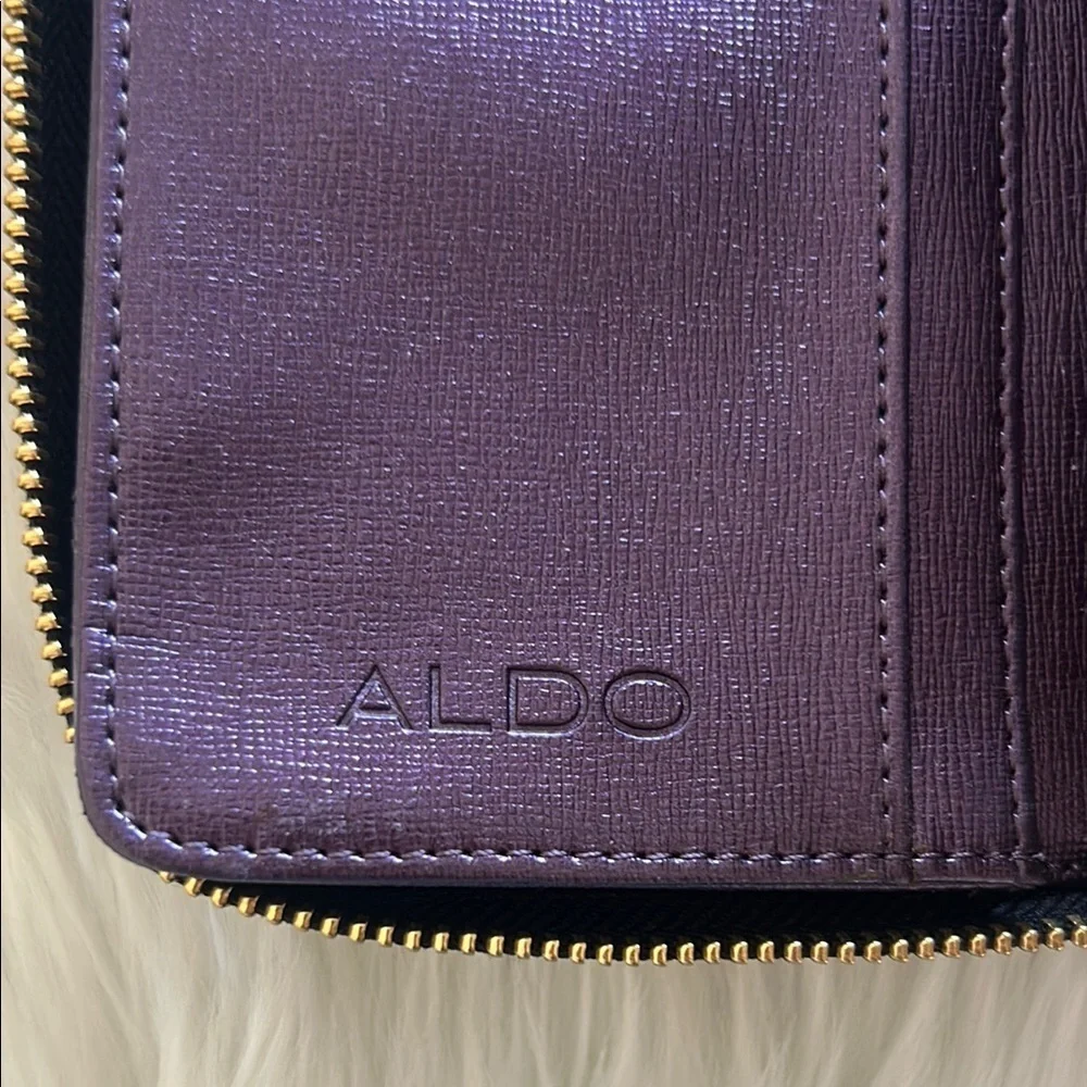 ALDO Purple Shimmer Wallet with Gold Hardware and Bow Detail